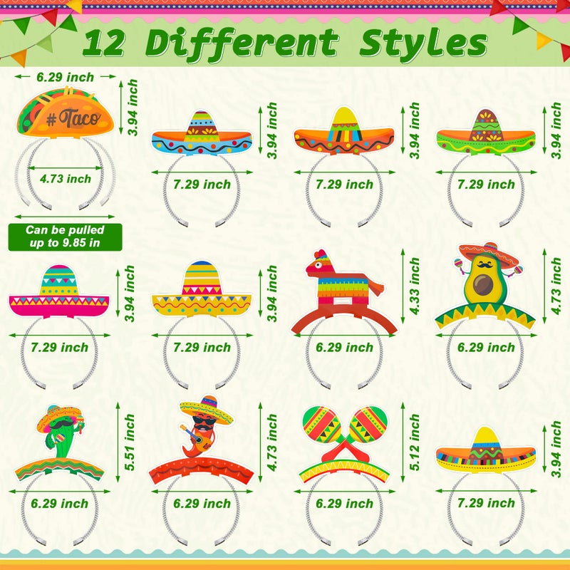 Melisheer 12 PCS Colorful Patterned Cardboard Sombrero Hats, Fiesta Headbands for Mexican Theme Celebration Party Favors - Image 2